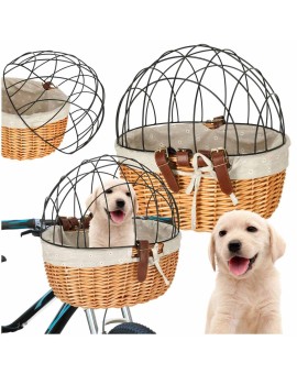 Koszyk wiklinowy na rower z kratką metalową transporter dla kota psa