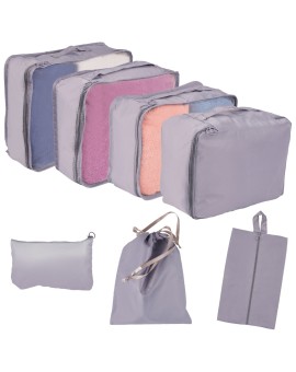 Organizery do walizki zestaw podróżny 7 sztuk akcesoria do przechowywania ubrań torby wodoodporne worek na buty szary