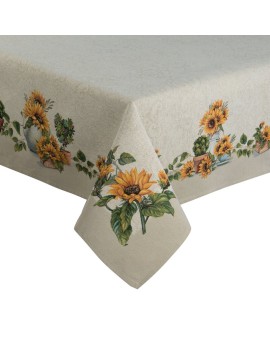 Obrus naturalno, żółty 140x180 cm gobelinowy z wzorem kwiatów słonecznika Eurofirany | Time- 2