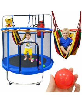 Trampolina dla dzieci ogrodowa siatka piłki koszykówka 155cm niebieska