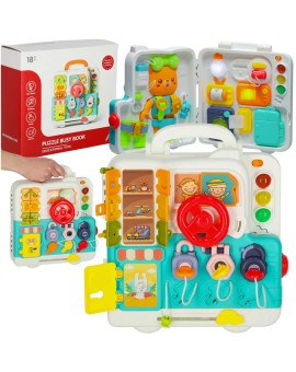 Tablica manipulacyjna sensoryczna montessori walizka pokrętła miś XXL światło dźwięk