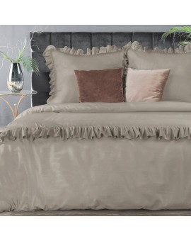 Pościel 220x200 cm bawełniana kolor jasnobrązowy z subtelną falbanką styl romantyczny VENUS Eurofirany Premium