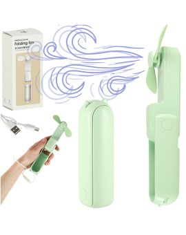 Wiatrak biurkowy wentylator mini ręczny składany wiatraczek przenośny USB zielony