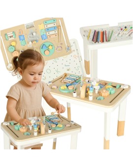Tablica manipulacyjna LULILO LUDO stolik drewniany sensoryczny 2w1 miętowy