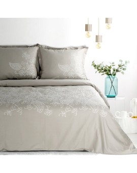 Pościel 220x200 cm bawełniana kolor beżowy, biały zdobiona haftowanym wzorem Eurofirany Premium