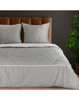 Pościel 160x200 cm z makosatyny bawełnianej kolor szary, biały z tasiemką welwetową EVA 9 Eva Minge