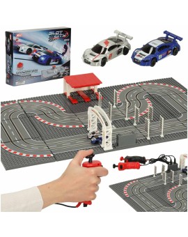 Tor wyścigowy samochodowy elektryczny policyjny 2 auta autka kontrolery zakręty klocki konstrukcyjne GD-02