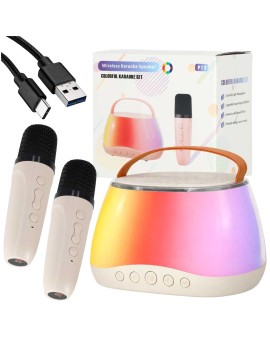 Zestaw do karaoke głośnik Bluetooth LED RGB 2 mikrofony USB