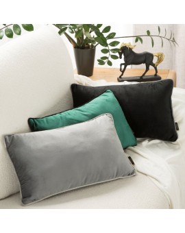 EUROFIRANY PREMIUM poduszka z wypełnieniem MELIA z welwetu zdobiona kontrastującą wypustką na brzegach