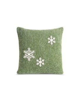 Poszewka na poduszkę 40x40 cm świąteczna z filcu i zielono biała zdobiona aplikacją w śnieżynki