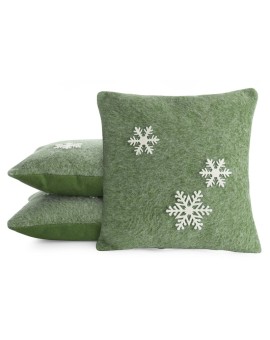 Poszewka na poduszkę 40x40 cm świąteczna z filcu i zielono biała zdobiona aplikacją w śnieżynki Eurofirany | Time- 2