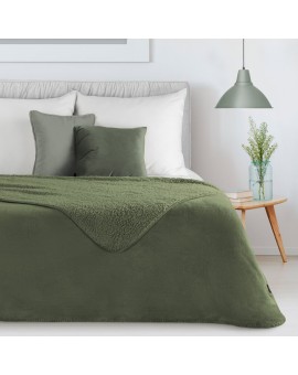 Koc 200x220 oliwkowy z miękkiego polaru ze strukturą baranka TEDY Eurofirany Premium