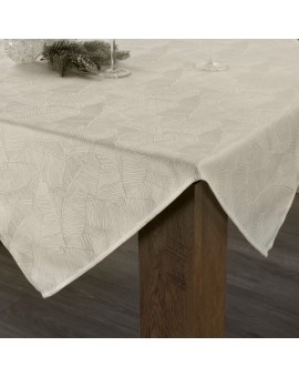 Obrus kremowo, biały 140x300 cm ISLA z żakardowym wzorem liści bananowca Eurofirany | Time- 2