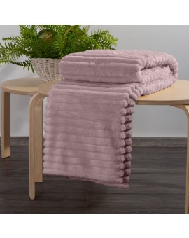 Koc flano 200x220 cm pudrowy róż zdobiony wytłaczanym wzorem z efektem 3D SOFT Design 91