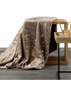 Koc 150x200 cm beżowo, złoty z błyszczącym nadrukiem marmurku GLAMO Design 91