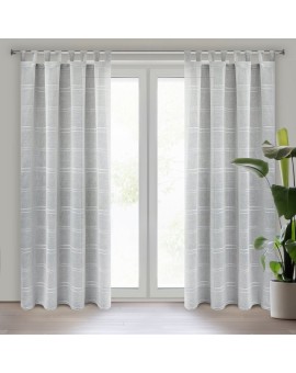 Firana srebrna z etaminy zdobiona szenilowymi paseczkami 140x250 cm szelki  -  ARCADIA