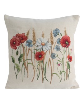Poszewka gobelinowa 45×45 cm – naturalna, z kwiatowym motywem