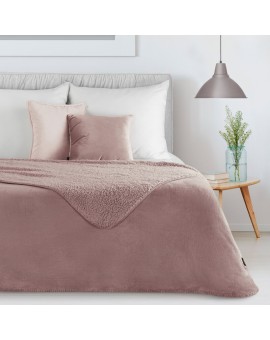 Koc 170x210 różowy z miękkiego polaru ze strukturą baranka TEDY Eurofirany Premium
