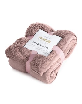 Koc 170x210 różowy z miękkiego polaru ze strukturą baranka TEDY Eurofirany Premium Eurofirany | Time- 2