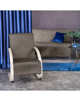 Narzuta welwetowa na fotel ciemnobeżowa 70x160 cm pikowana w geometryczny wzór metodą hot press DIMON Eurofirany | Time- 2