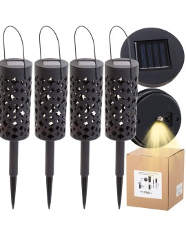 Lampa solarna ogrodowa ażurowa latarenka lampion LED czujnik zmierzchu wbijana 4szt.