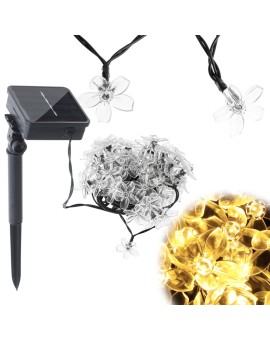Lampki ogrodowe solarne kwiatki 7m 50LED ciepły biały