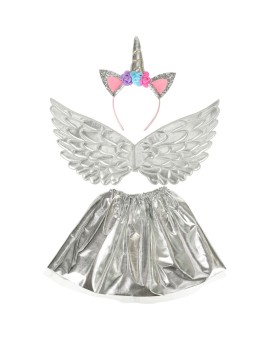 Kostium strój karnawałowy przebranie jednorożec spódnica opaska srebrny