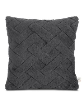 Poszewka na poduszkę 45x45 cm stalowa z miękkiego pluszu zdobiona wypukłym wzorem CARO DESIGN 91