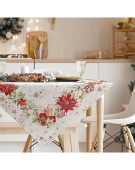 Obrus świąteczny gobelinowy z mieszanki włókien z motywem gwiazd betlejemskich