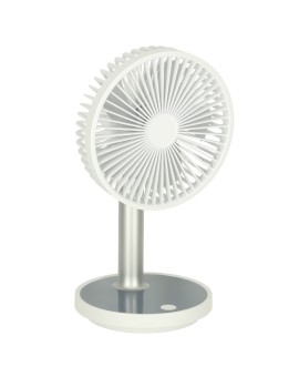 Wentylator biurkowy wiatrak przenośny bezprzewodowy USB z akumulatorem regulowany 4 poziomy mocy LED 38cm biały