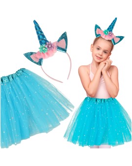 Kostium strój karnawałowy przebranie Jednorożec opaska+ spódniczka niebieski 3-6lat