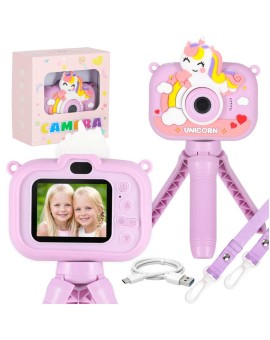 Aparat fotograficzny cyfrowy dla dzieci na statywie jednorożec fioletowy