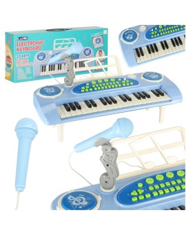 Keyboard dla dzieci pianinko interaktywne organki 37 klawiszy mikrofon statyw niebieski