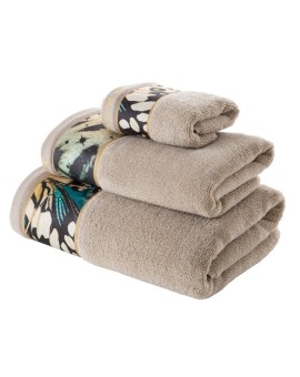 Ręcznik kąpielowy 70x140 cm bawełniany kolor beżowy z designerską bordiurą 500 g/m2 EVA15 Eva Minge