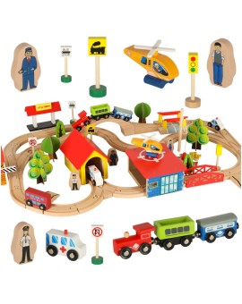 Kolejka drewniana pociąg lokomotywa miasto 69 elementów