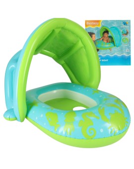 Kółko do pływania koło dmuchane dla niemowląt pontonik z daszkiem BESTWAY 34091 zielone