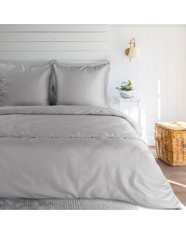 Pościel 220x200 cm z satyny bawełnianej kolor jasnoszary zdobiona elegancką koronką RETRO 6