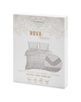 Pościel 220x200 cm z satyny bawełnianej kolor jasnoszary zdobiona elegancką koronką RETRO 6 Eurofirany | Time- 2