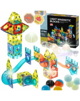 Klocki magnetyczne marble tor kulkowy świecący 75 elementów