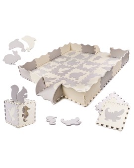 Mata edukacyjna piankowa puzzle szara ecru 36 elementów 150x150cm