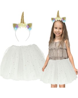 Kostium strój karnawałowy przebranie Jednorożec opaska + spódniczka tiulowa 3-6lat