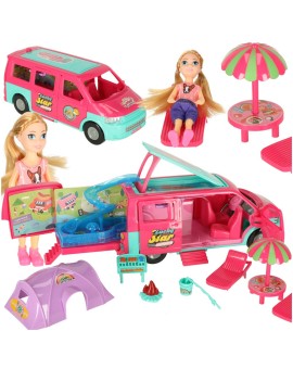 Samochód dla lalek kempingowy kamper akcesoria lalka basen