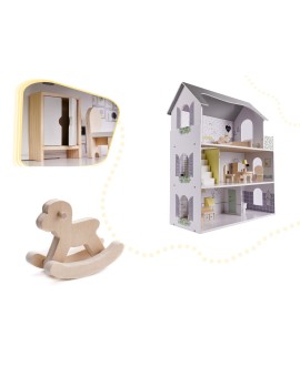 Domek dla lalek drewniany mebelki 70cm szary Kik Sp. z o. o. Sp. k. | Time- 2