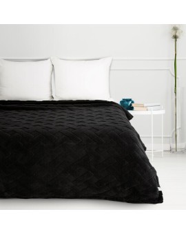 Koc flano 200x220 cm czarny zdobiony wytłaczanym wzorem CARO Design 91 Eurofirany | Time- 2