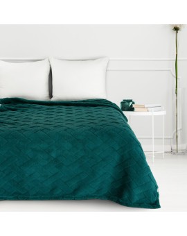 Koc flano 200x220 cm ciemnozielony zdobiony wytłaczanym wzorem CARO Design 91 Eurofirany | Time- 2