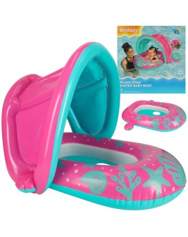 Kółko do pływania koło dmuchane dla niemowląt pontonik z daszkiem BESTWAY 34091 różowe