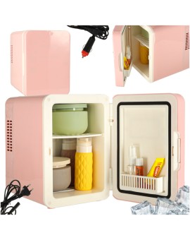 Lodówka turystyczna elektryczna samochodowa mini na jedzenie kosmetyki grzanie chłodzenie 2w1 4L różowa