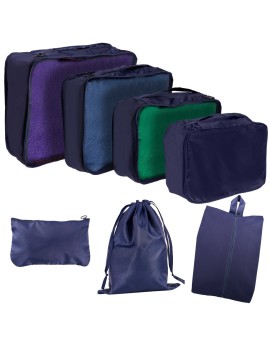 Organizery do walizki zestaw podróżny 7 sztuk akcesoria do przechowywania ubrań torby wodoodporne worek na buty granatowy