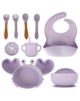 Naczynia silikonowe dla dzieci niemowląt krab zestaw 9 elementów fioletowy