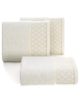 Ręcznik do rąk 30x50 cm bawełniany kolor kremowy zdobiony wzorem geometrycznym 500 g/m2 LAYLA